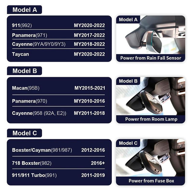 FITCAMX Integrert 4K Dashcam (foran+bak) - Porsche (2005 -->) Model C - Varenr: LZJ6001C4KD - Bilfreak AS